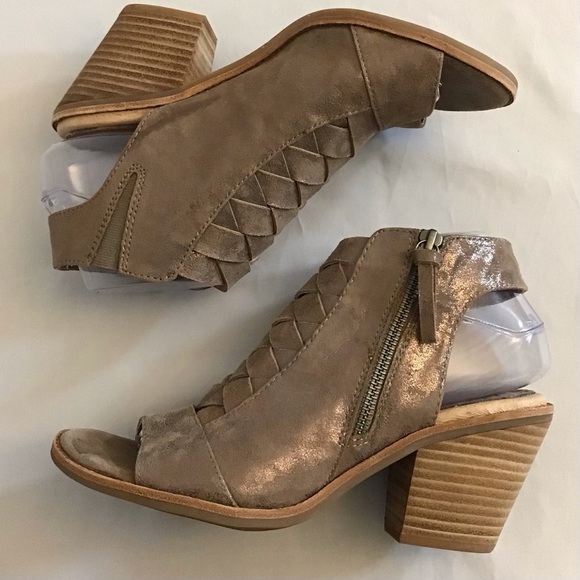 Sofft 8.5 Mckenna Suede Leather Metallic Sandals Braided Comfort Shoes Tan Taupe - Picture 11 of 13